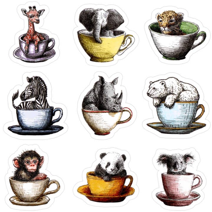 Teacup Zoo Sticker Starter Bundle (50 Whimsical Animals) for wholesale by Blake Gore Miniature Art