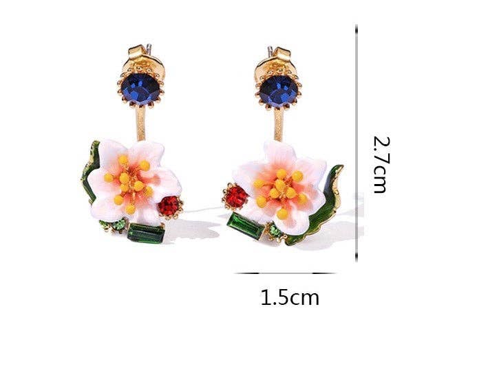 Exsito - Wholesale Dangle Earrings - Sweet temperament hand-painted enamel two- ways wear flower earrings4