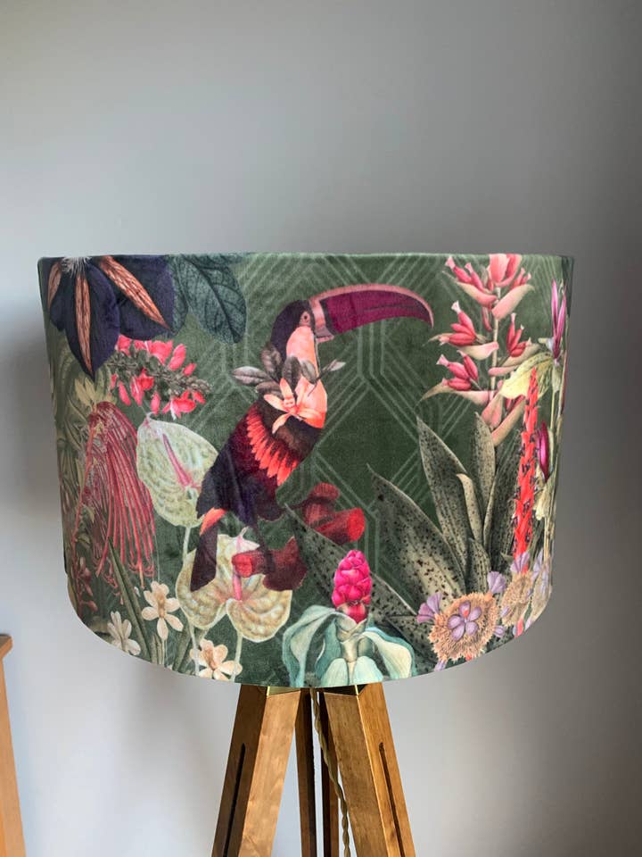Velvet Pink Toucan Monkey Lampshade for wholesale by The Lampshade Jungle
