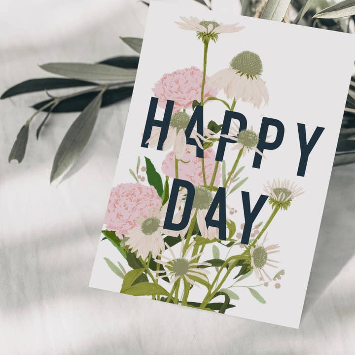 Wildblumen Atelier - Wholesale Postcard - Happy Day lettering postcard with flowers, FSC certified1