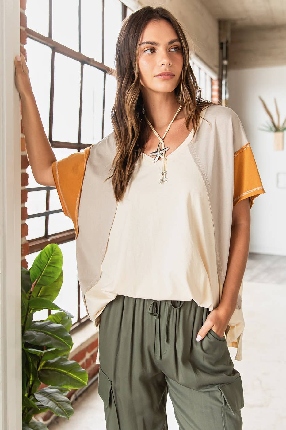 mittoshop – Túnica - Mulher por atacado – TOP DE MALHA DE MANGA CURTA EM BLOCO COLORIDO DE GRANDES DIMENSÕES19