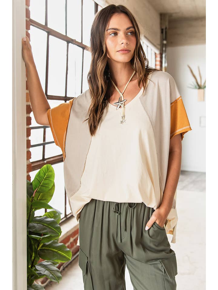 mittoshop – Túnica - Mulher por atacado – TOP DE MALHA DE MANGA CURTA EM BLOCO COLORIDO DE GRANDES DIMENSÕES19