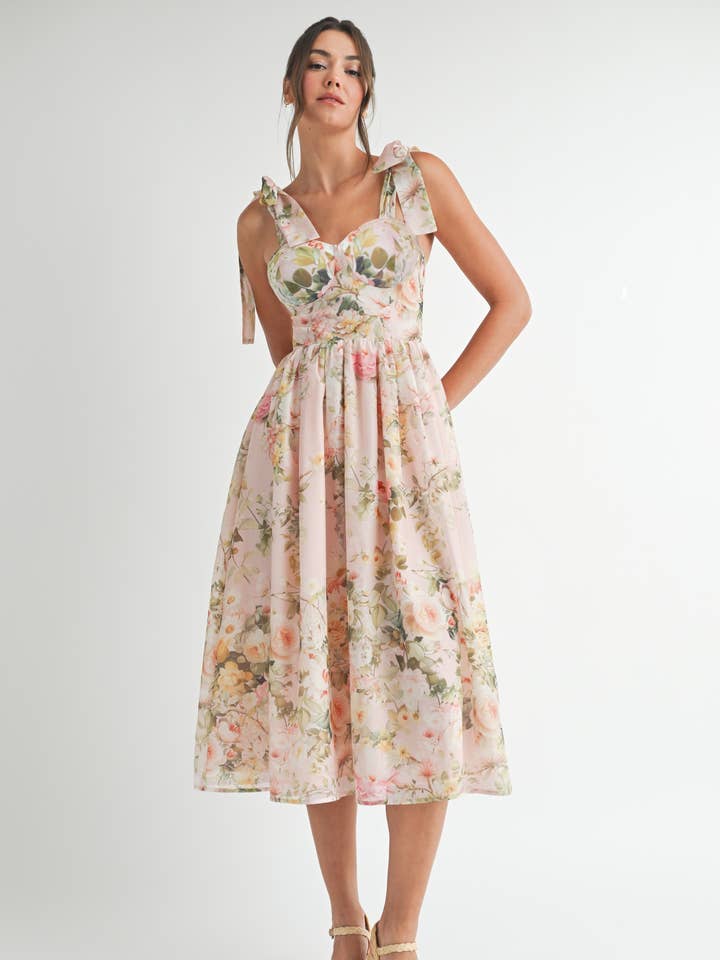 Floral Printed Wedding Guest Midi Dress for wholesale by EB LUXE