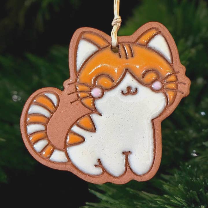 Kawaii Kitty Cat Artisanally Crafted Ornament for wholesale by Little Clay Hen