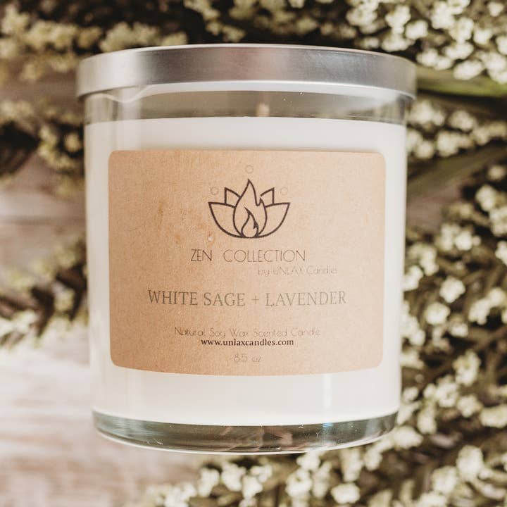 Vit salvia + Lavendel - Zen samling - 9 oz Soy Ljus för wholesale av UNLAX Candles