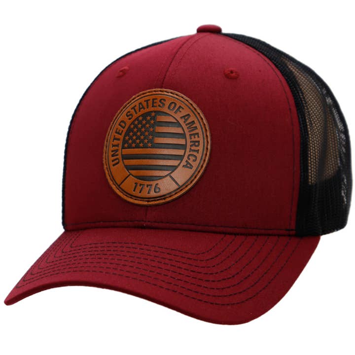 Cap Zone - Wholesale Trucker Hat - Unisex - American Flag 1776 Patch Six Panel Curved Bill Trucker Hat