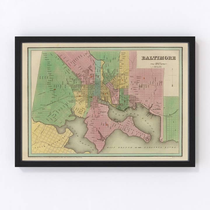Vintage Map of Baltimore, Maryland 1838 for wholesale by Ted's Vintage Art