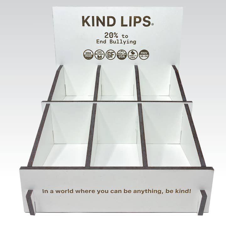 Kind Lips - Wholesale Retailer Display - Beauty & Wellness - Organic Lip Balm Wood Display Box Holds 90 Tubes