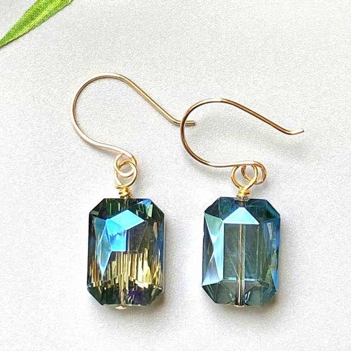 Blue Crystal Earrings Gold Elegant Drops for wholesale by Marble Designs Jewelry