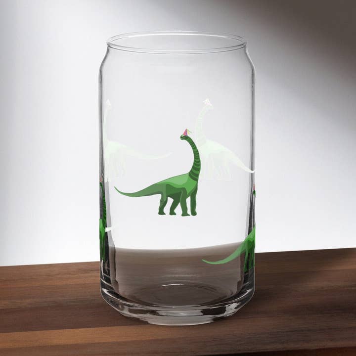 Fête de dinosaure ou de brontosaure en verre en forme de canette pour la vente par Sazzlebybell