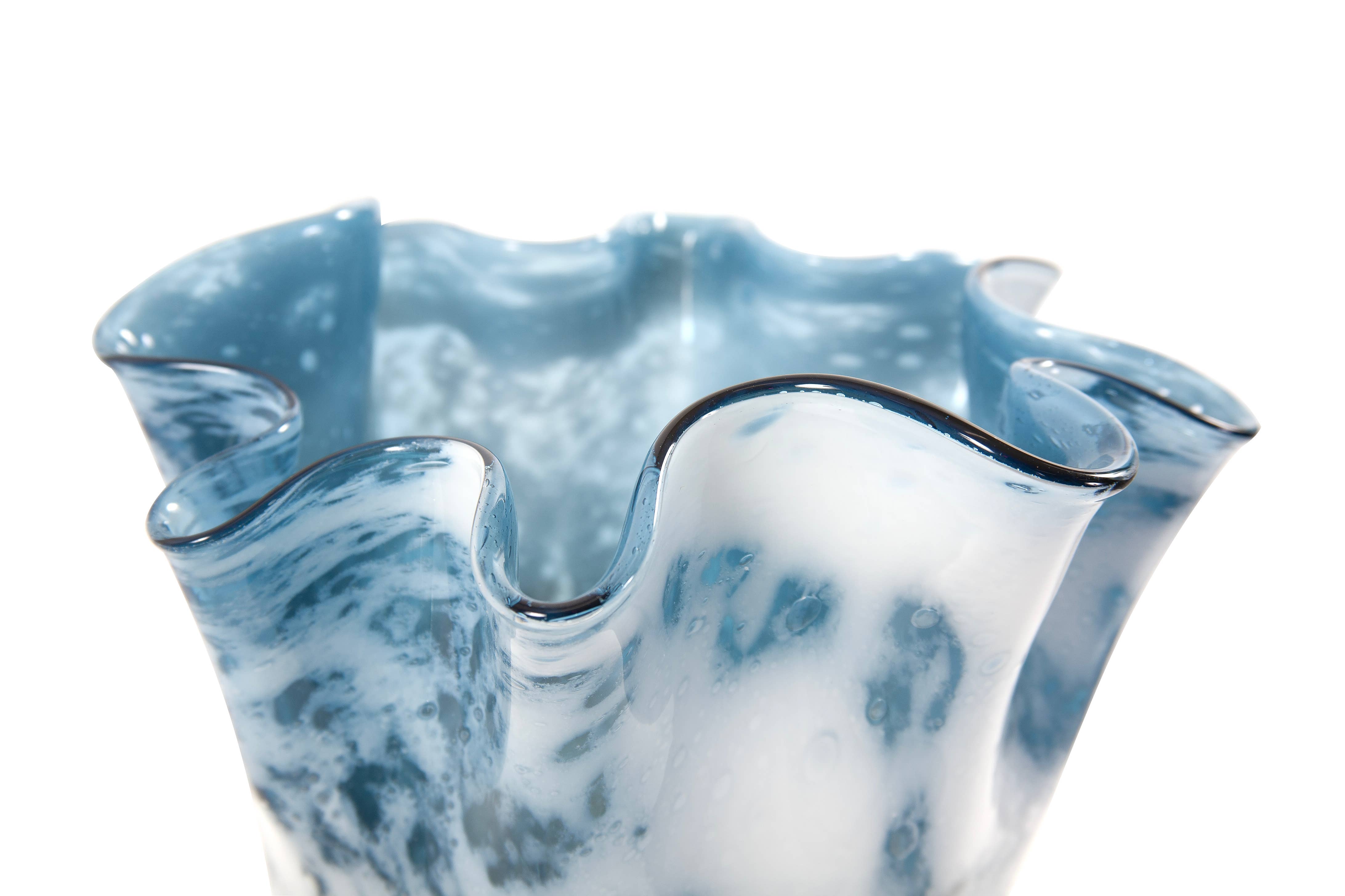 Howard Elliott on Faire - Wholesale Vase - Baltic Blue Ruffled Glass Vase, Small7