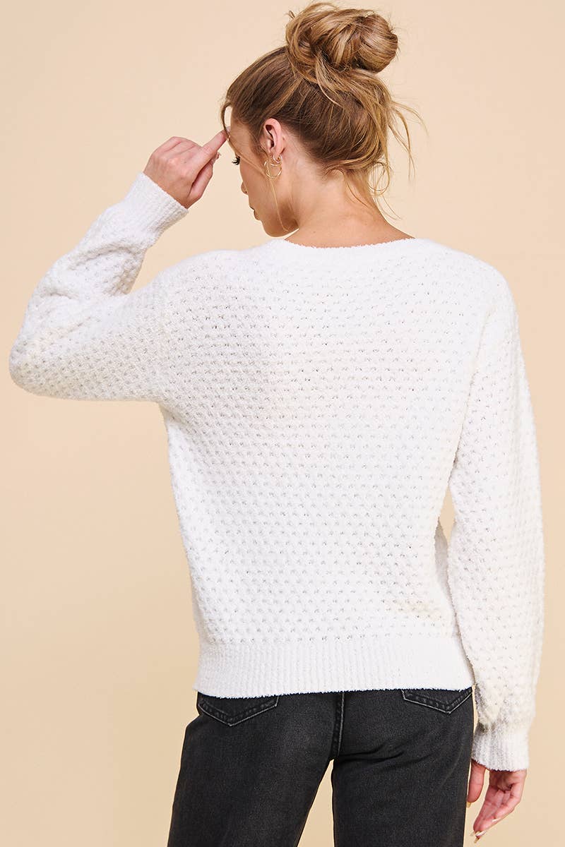 Allie Rose - Wholesale Knit Sweater - Women's - Soft Cloud Pique V Neck Sweater10