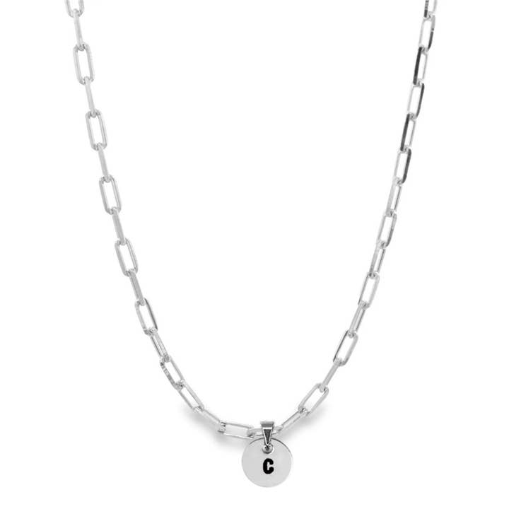 Camilla Limón - Wholesale Pendant/Charm Necklace - Initial Engraved Disk Necklace on Thick Paperclip Chain6