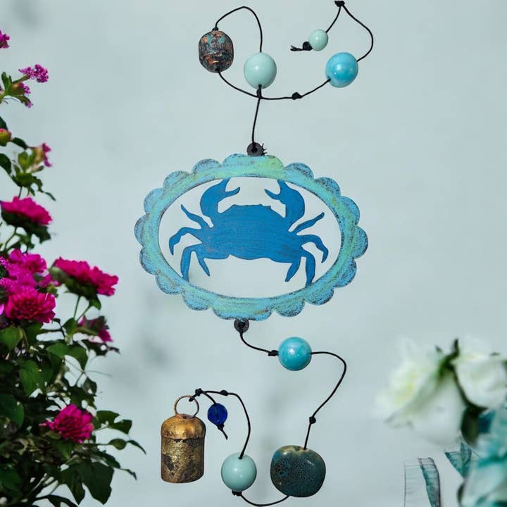 Metal Crab wind chime 🦀 cute ornament door hanger nautical for wholesale by Whimsies