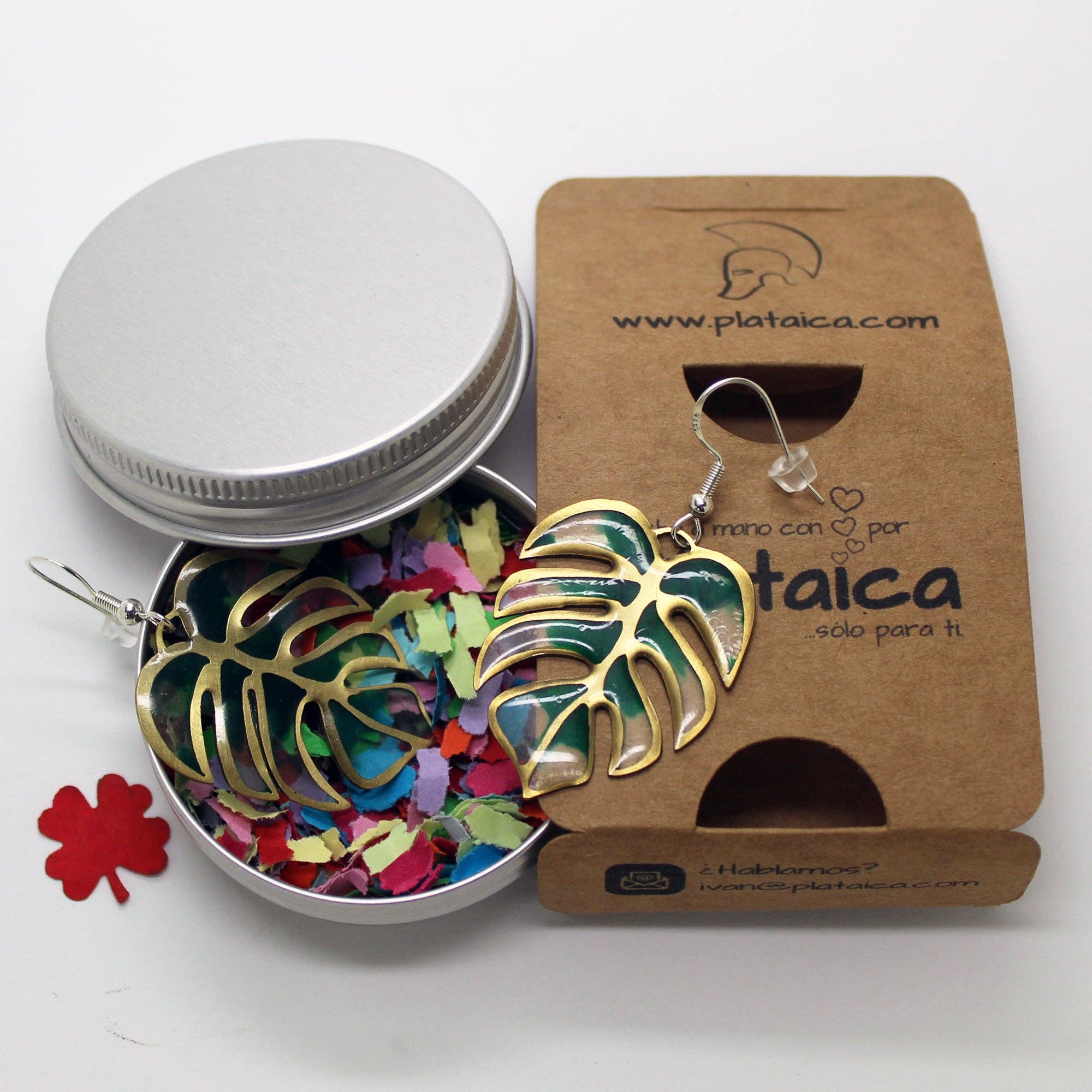 Plataica - Wholesale Dangle Earrings - Brass and 925 silver monstera leaf earrings with clear UV resin8