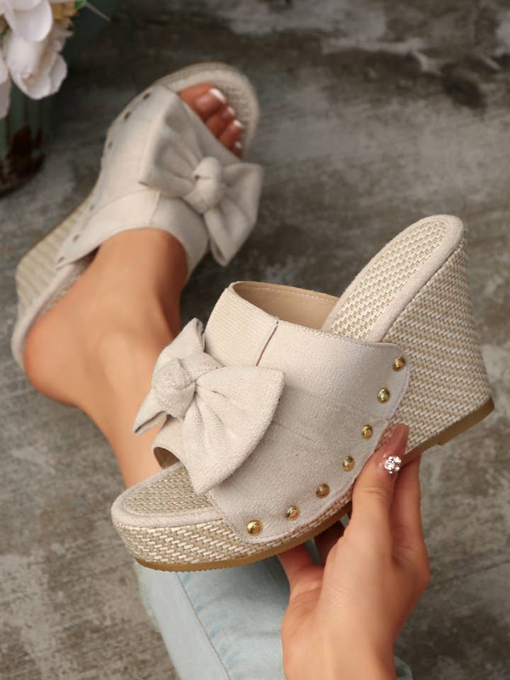 Cute Bow Knot Studded Wedge Platform Slippers | 6-10 for wholesale by Aapparella