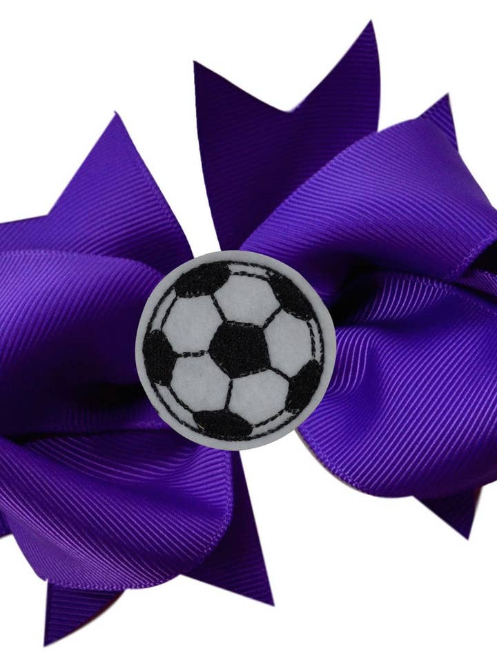 Lazo de pelo de fútbol con aplicación de balón de fútbol bordado para venta al por mayor de Funny Girl Designs