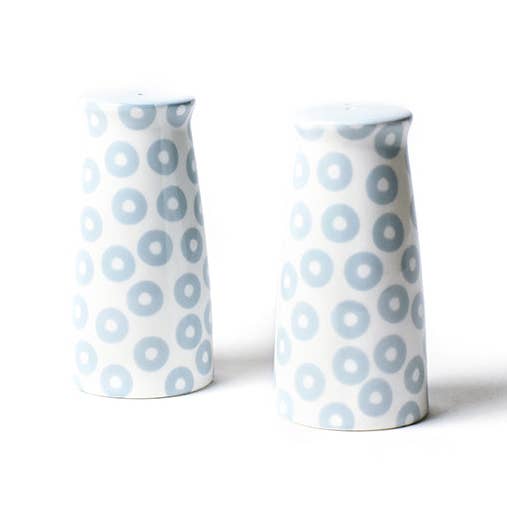 Iris Blue Pip Pedestal Salt and Pepper Shaker Set for wholesale by Coton Colors