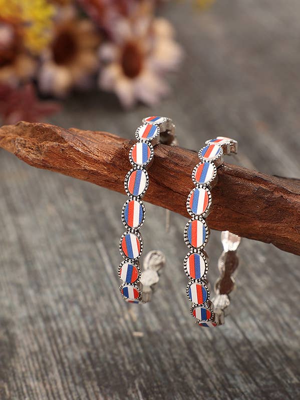 Orecchini in lega a strisce intarsiate in acrilico per il Giorno dell'Indipendenza SP536 per la vendita all'ingrosso da parte di UNISHE