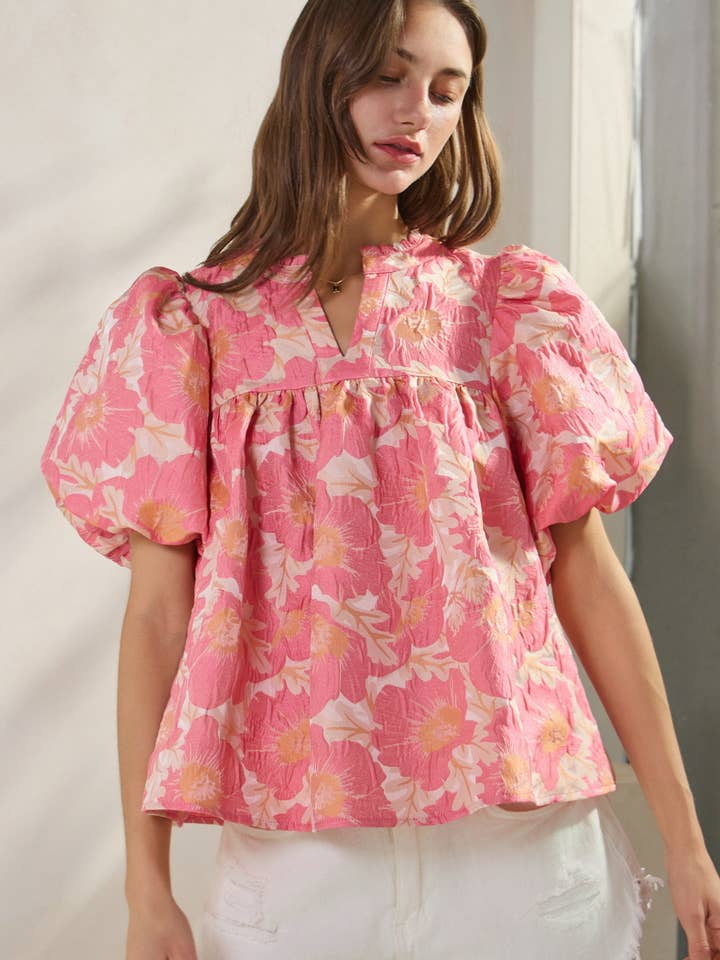 Floral Satin Weave Jacquard Babydoll Top for wholesale by Oddi