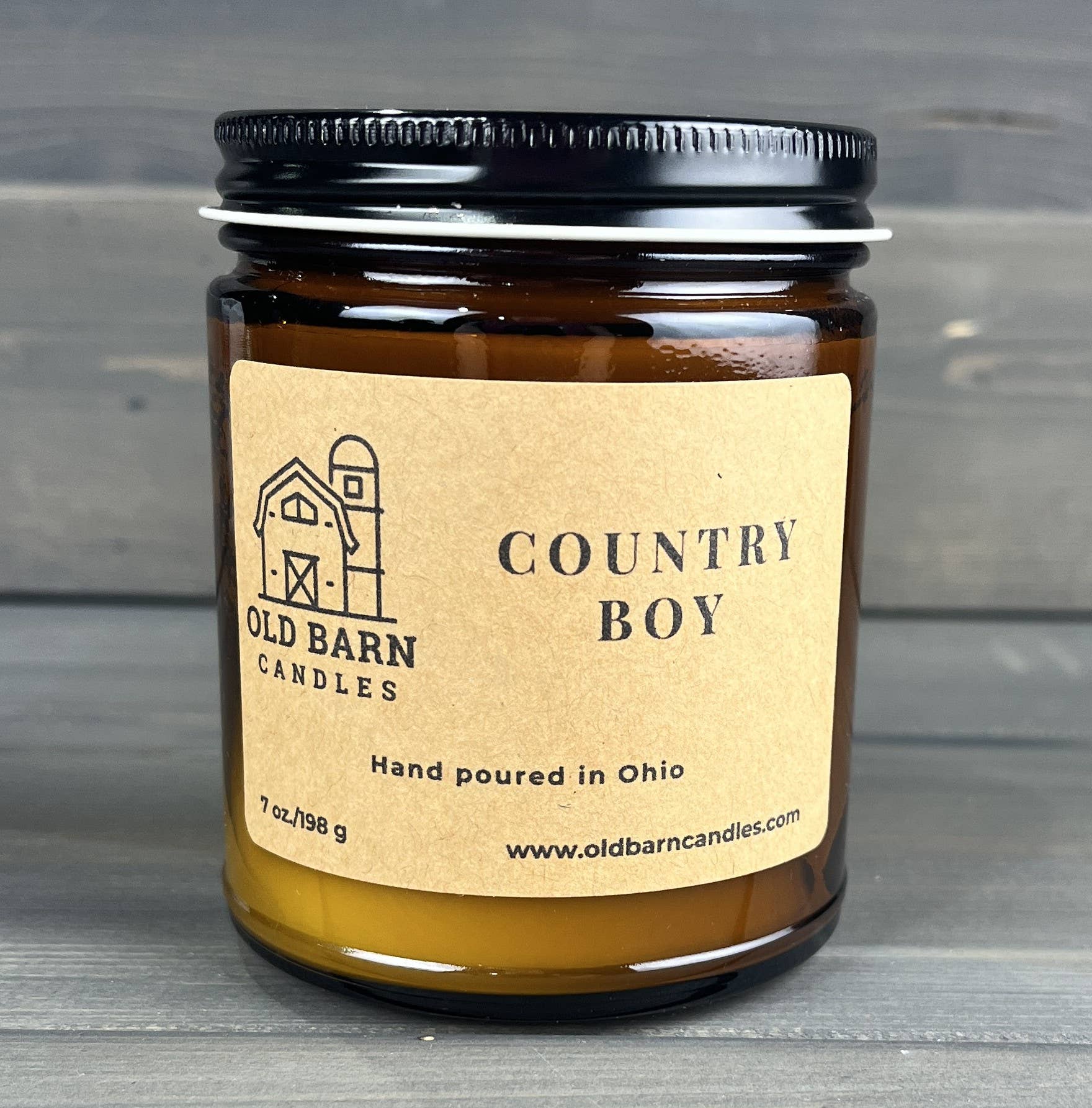 Country Boy 9oz Amber Straight Sided Jar w/Lid for wholesale by Old Barn Candles
