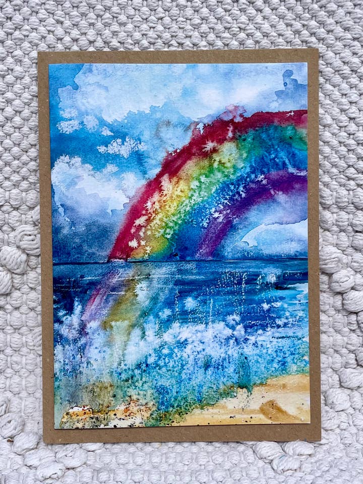 Rainbow Art Greeting Card- Coastal Eco Friendly Colourful for wholesale by Charlotte Stone Art