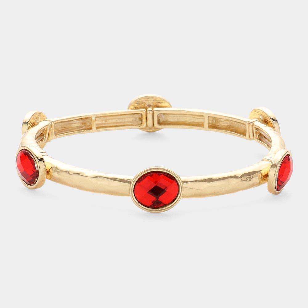 Sensibling Corp. - Wholesale Bangle Bracelet - Oval Stone Cluster Pointed Stretch Bracelet
9