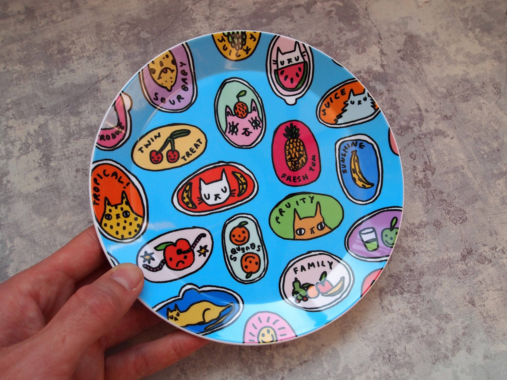 I LIKE CATS – wholesale Disposable plate – Cat Fruit Illustrated Plastic Snack Plate6