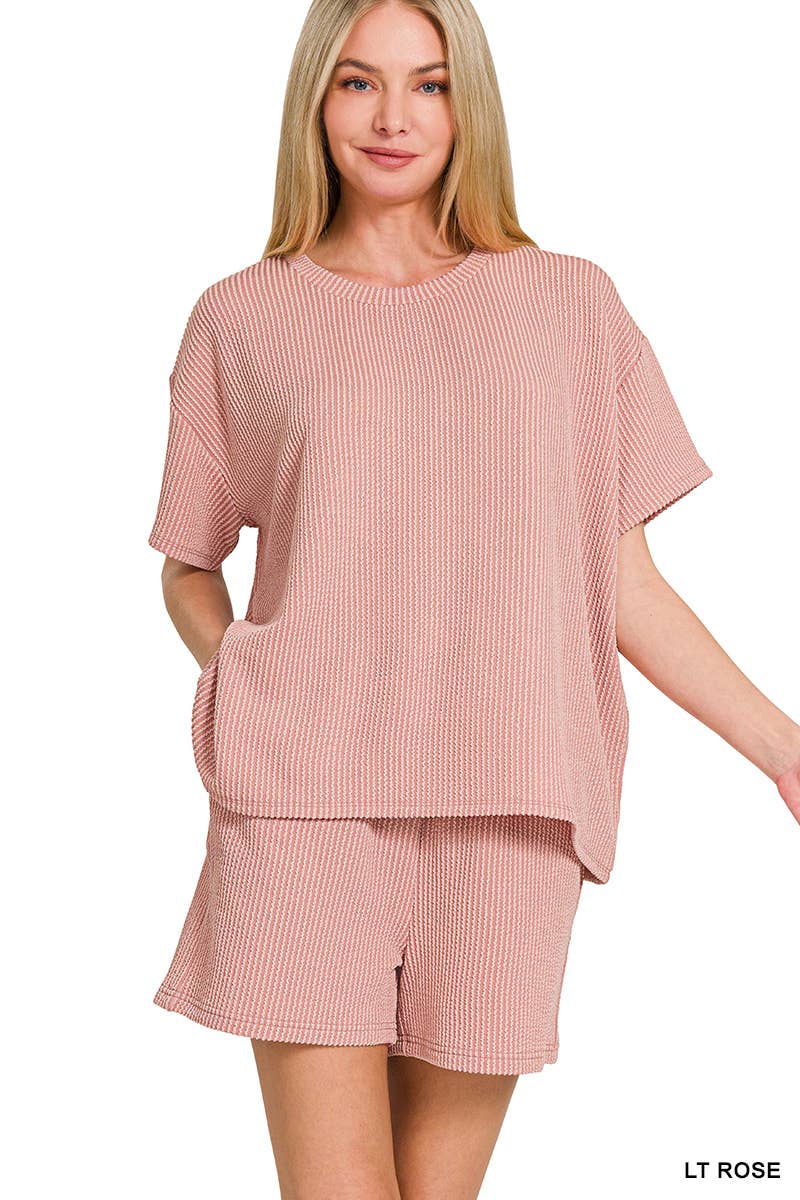 42POPS – Engroshandel Loungesæt - Dame – .Corded Rib T-shirt & Shorts 2-delt Sæt17