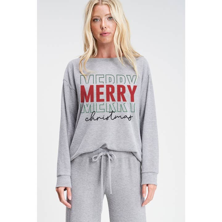 Merry christmas print soft lounge wear set for wholesale by Phil Love