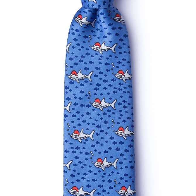 Wild Ties – Gravata - Homem por atacado – Gravata Skinny Santa Sharks da Wild Ties - Microfibra azul