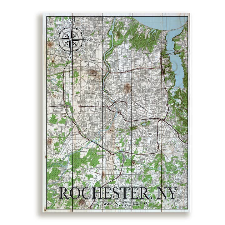 Rochester, NY 18x24 Wood Pallet Map-Vertical for wholesale by Map Mom