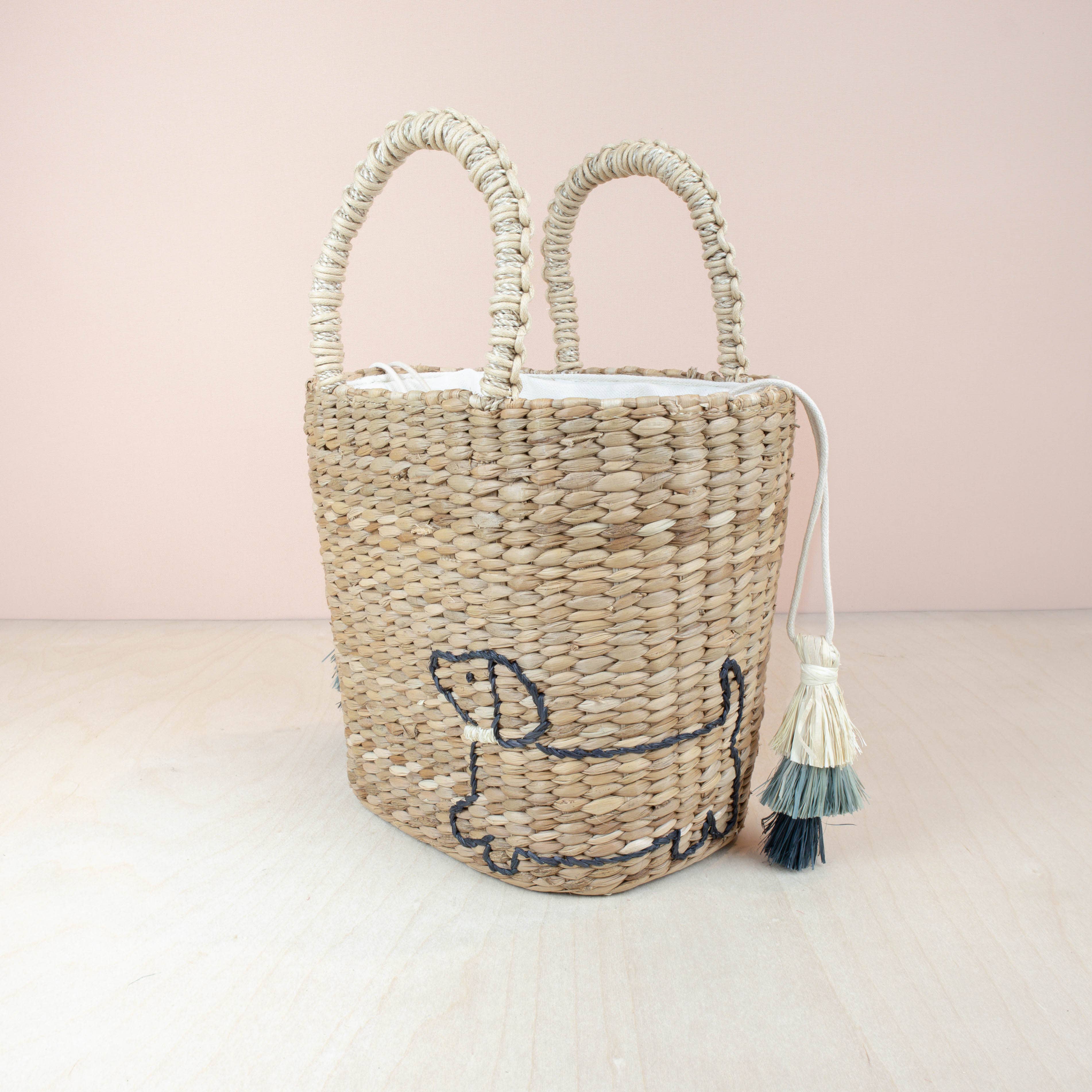 LIKHÂ - Wholesale Tote Bag - Women's - Mini Woven Tote Bag with Embroidered Dachshund - Straw Tote3
