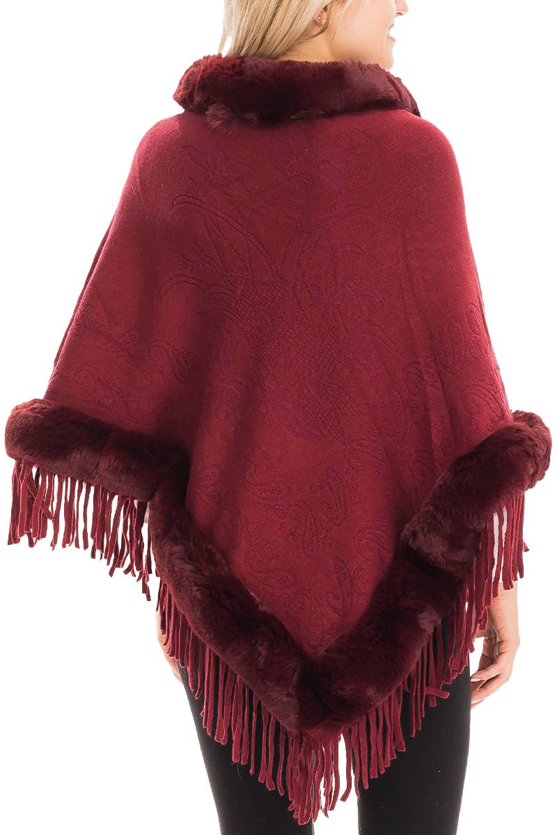 Cap Zone – Großhandel Poncho – Damen – Poncho mit Paisley geprägtem Kunstpelzfutter und Rollkragen15