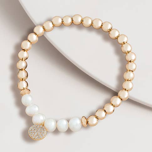 Freshwater Pearl and Pave Charm Bracelet for wholesale by Super Amazing