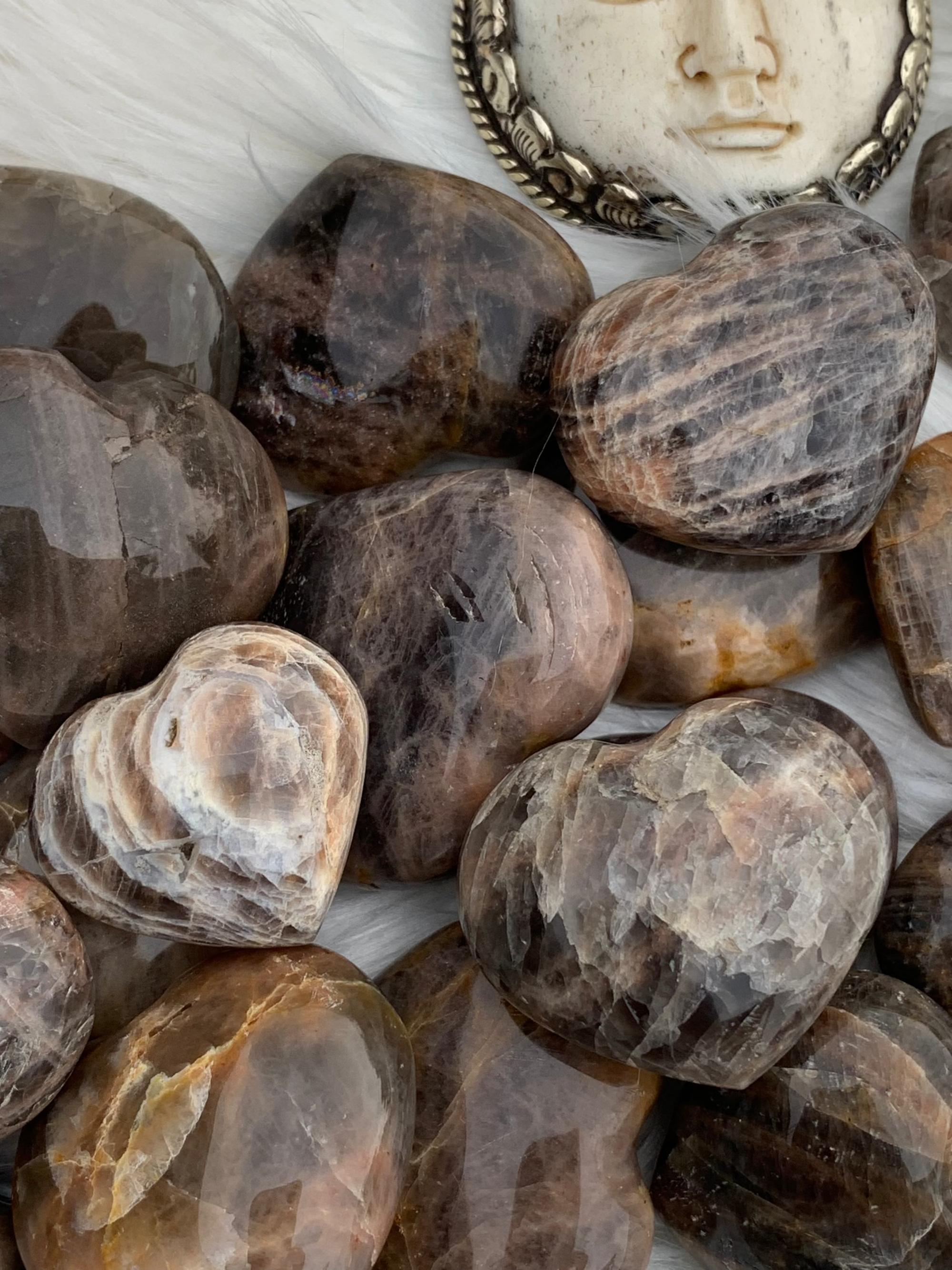 Wild Peonies Xo - Vendita all'ingrosso Pietra/cristallo spirituale - Pietra di Luna Nera - Cuore0