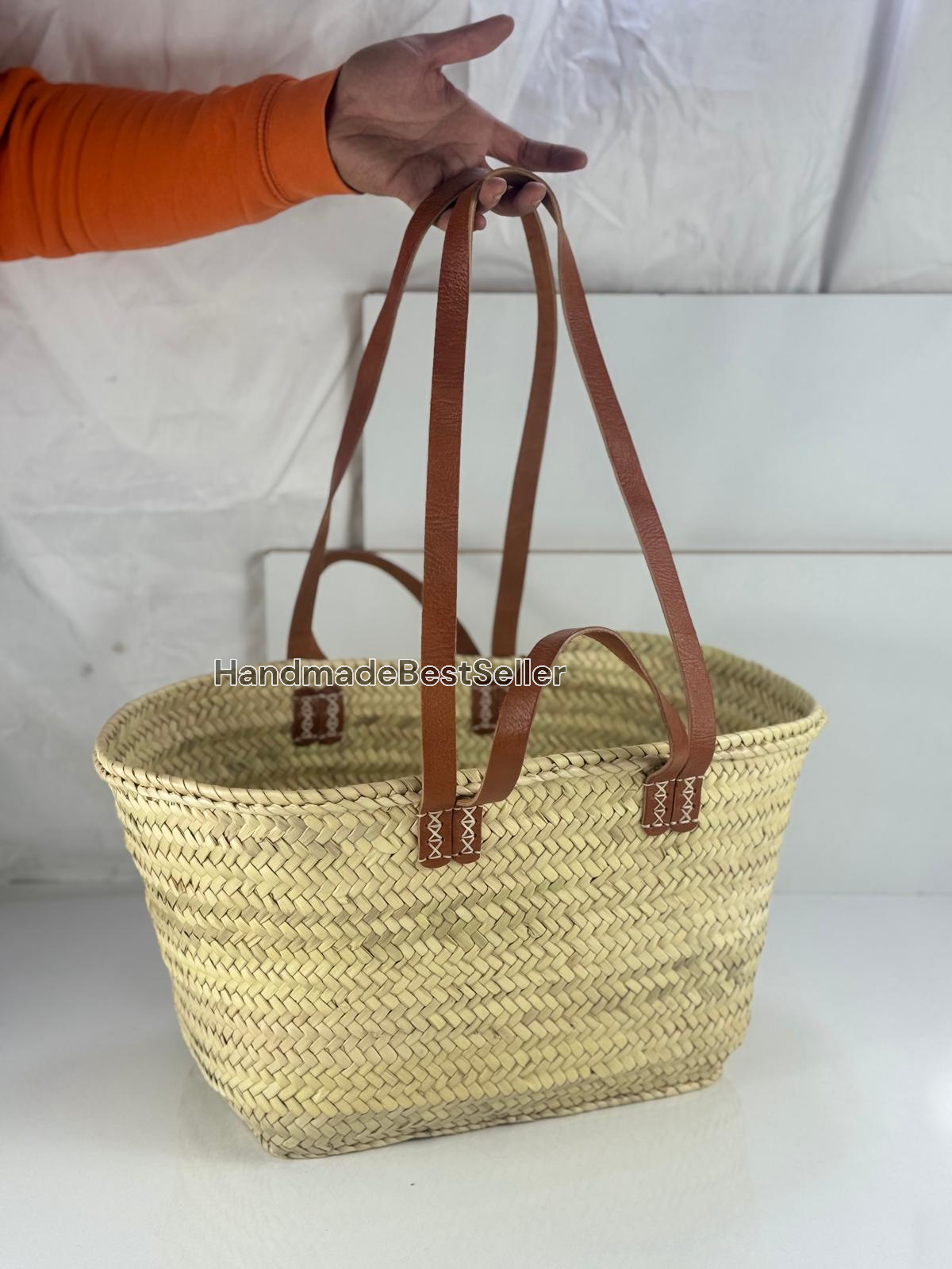 HandmadeBestSeller - Wholesale Basket - Handmade Square Straw Basket with Leather Handles16