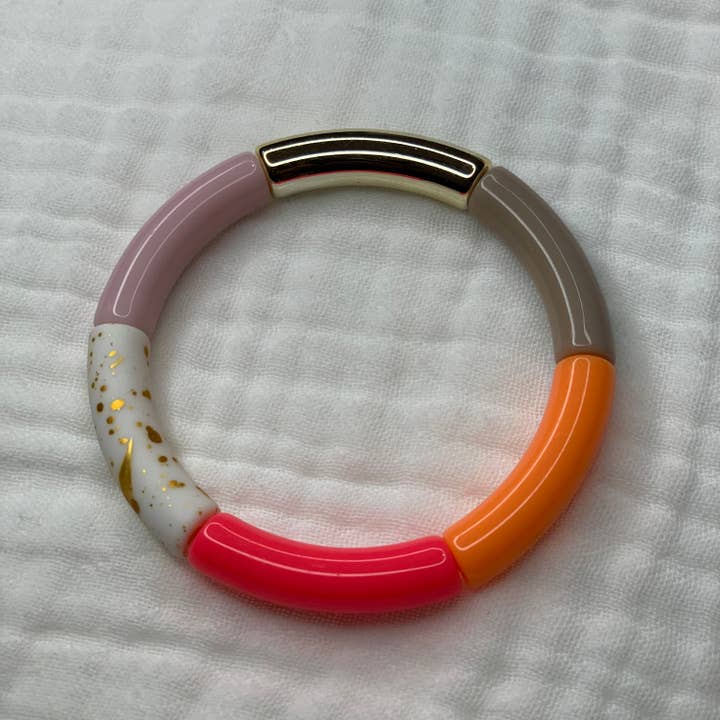 Manacreations – wholesale Beaded bracelet – Elastic bangle bracelets in pink and mauve tones