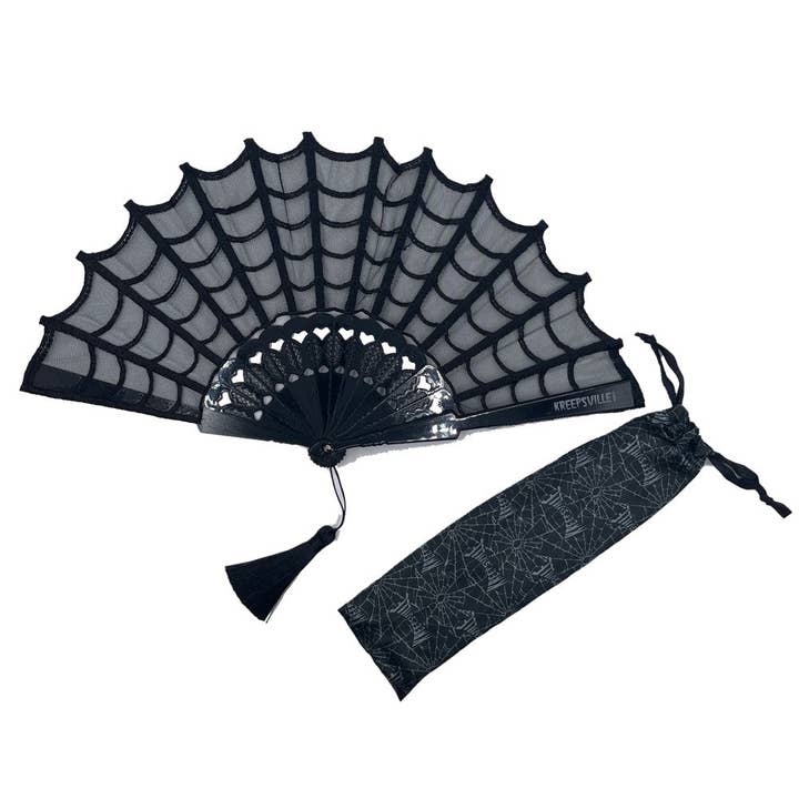 Kreepsville - Wholesale Handheld Folding Fan - Spiderweb Lace Hand Fan1