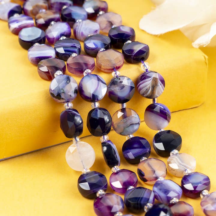 Heishi-skivpärlor | Lila bandagat | Platta kristallpärlor för wholesale av Soothing Crystals Beads