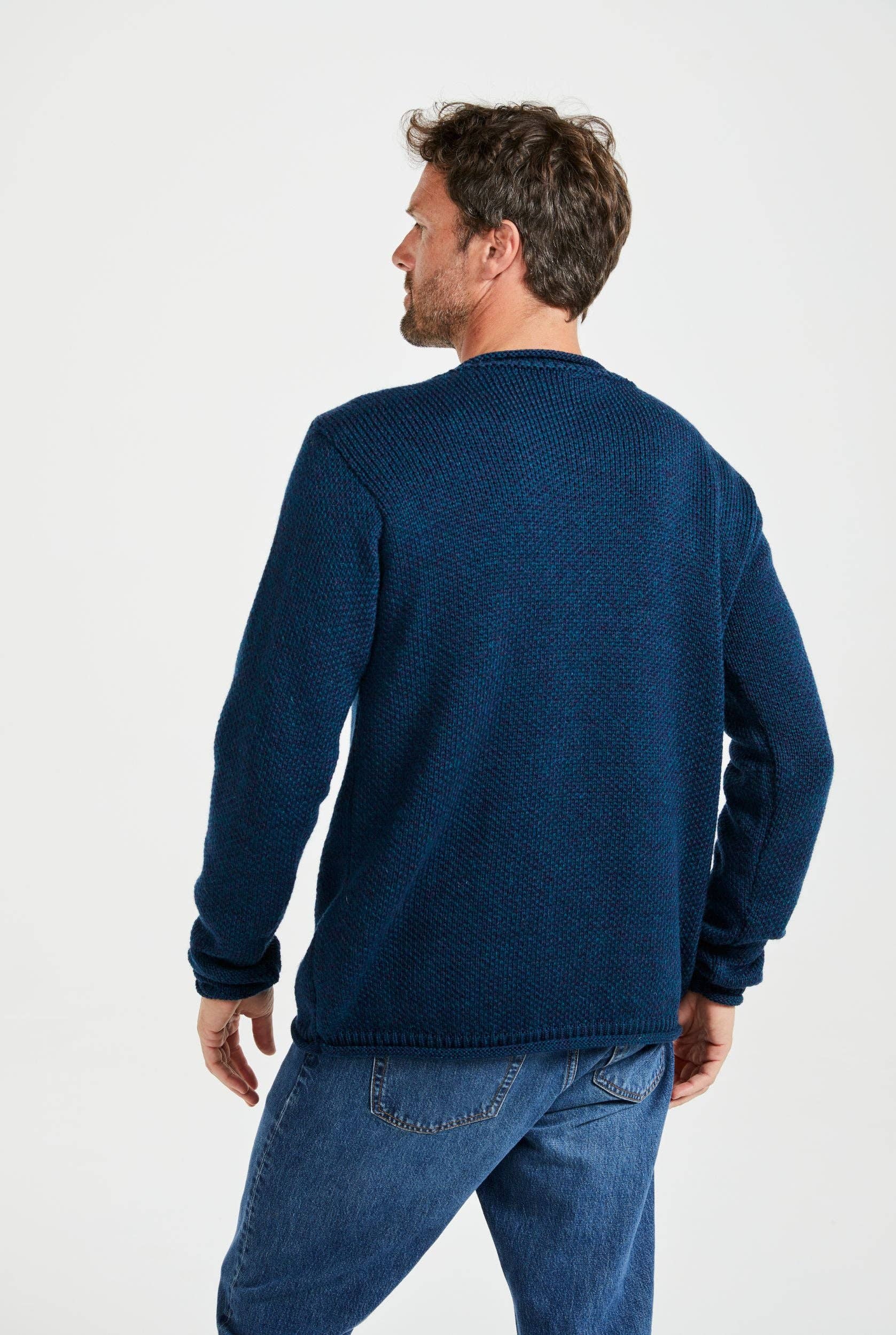 Aran Woollen Mills - Wholesale Knit Sweater - Men's - Moycullen Roll Neck Sweater - Atlantic Blue4