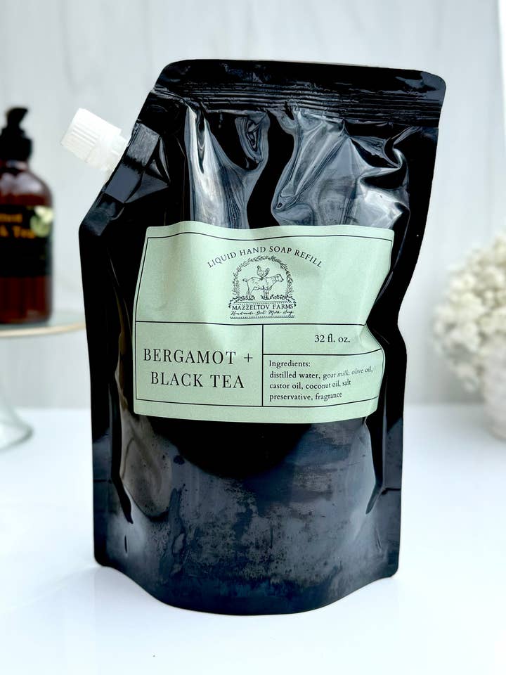 Bergamote + Thé Noir - Recharge de Savon Liquide pour les Mains 32oz pour la vente par Mazzeltov Farms Soap Co.