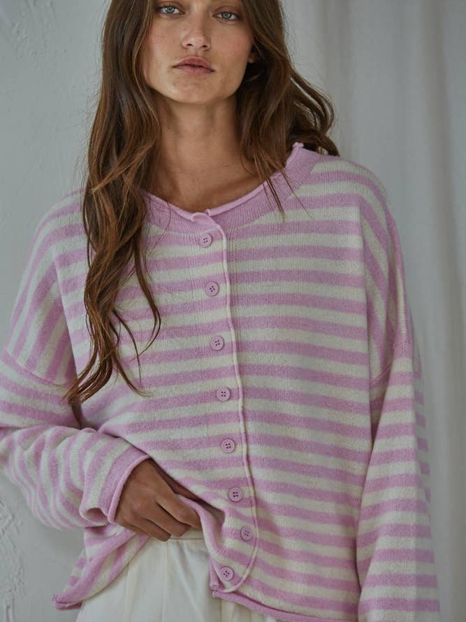 By Together - Wholesale Knit Sweater - Women's - W2537 | Knit Polyester Acrylic Striped Sweater Cardigan 14