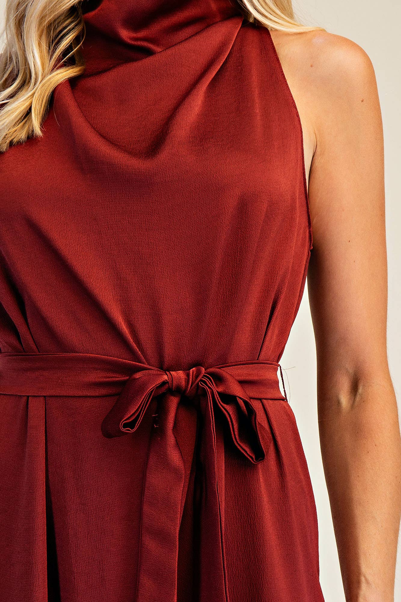 Glam - Wholesale Dress - Women's - Mock Neck Sleeveless Waist Lace Tie Dress9