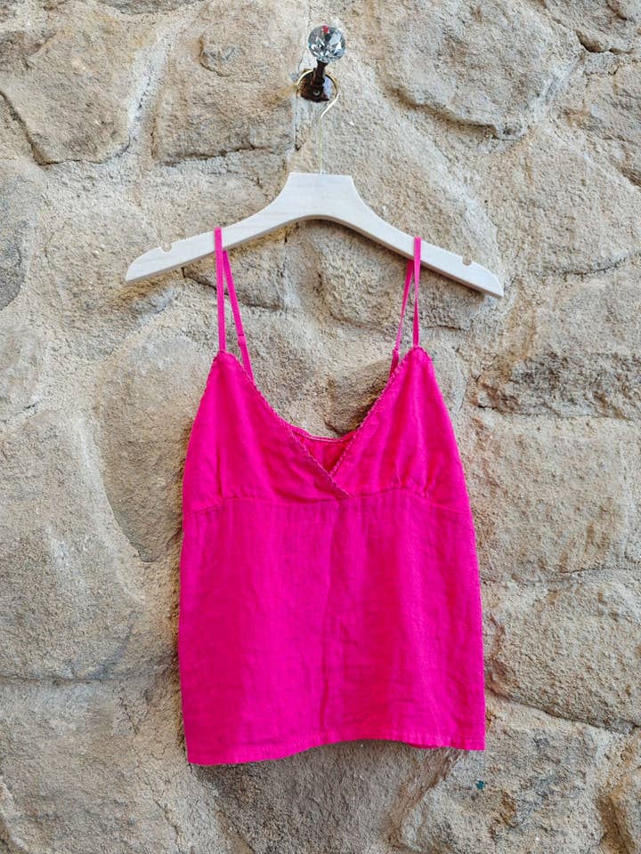 Linen & More – Top interior – Mulher por atacado – Camiseta com alças curtas 100% linho REF 233111