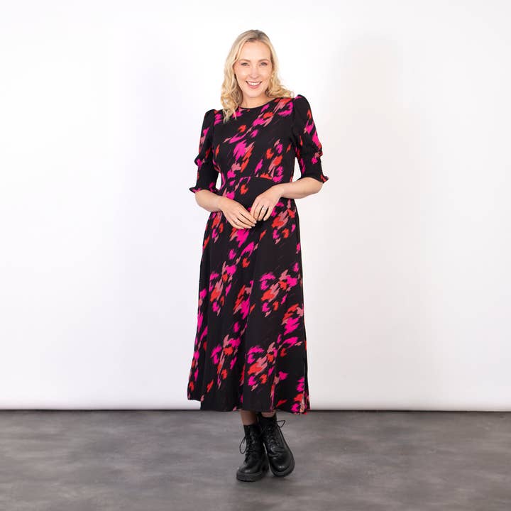 Hazel Tea Dress - Fuchsia, Abstract Animal for wholesale by Sarta