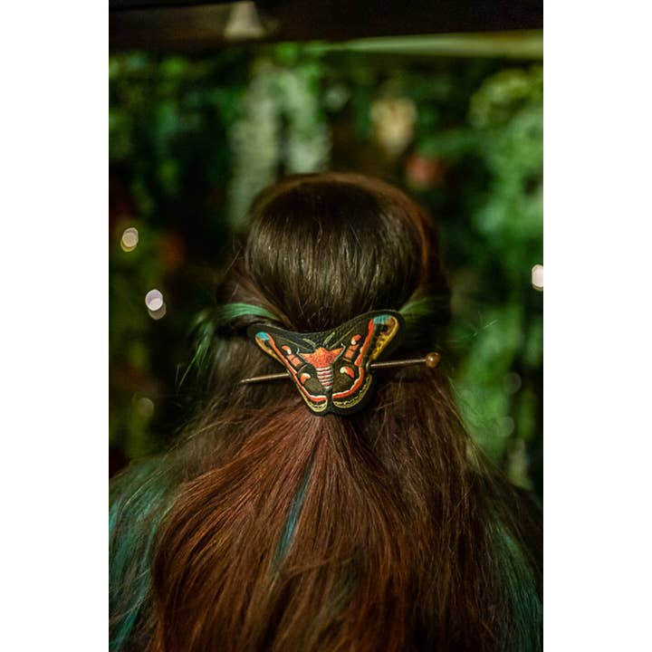 Costurero Real - Wholesale Barrette - Women's - Red Moth Hair Barrette Vegan Leather cottagecore woodland1