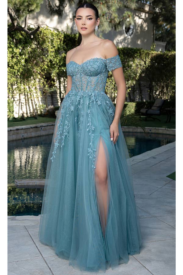 Babyfox Apparel – Vestido comprido - Mulher por atacado – Vestido de Linha A com Decote Ombro a Ombro e Bordado11