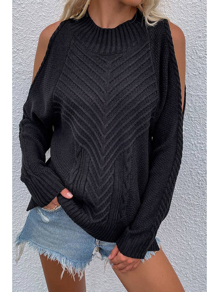 UNISHE - Wholesale Knit Sweater - Women's - TOPW897 Cold Shoulder Knit O-neck Sweater15