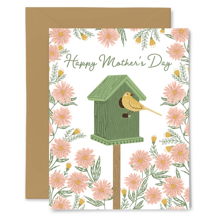 Tarjeta de Día de la Madre con Casita de Pájaros - Tarjeta de Felicitación Floral para venta al por mayor de Gingiber